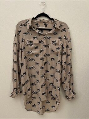 Equipment Signature Silk Motorcycle Print Button Up Shirt